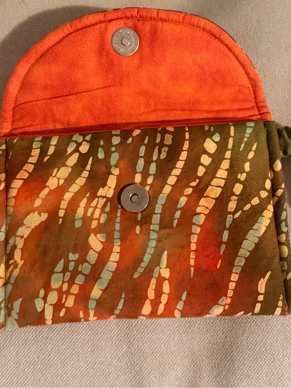 Batik-Print Foldover Clutch in Olive and Orange